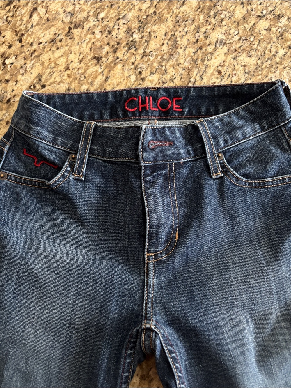 Kimes Ranch Light Blue Interior Label Denim with Brown Stitching